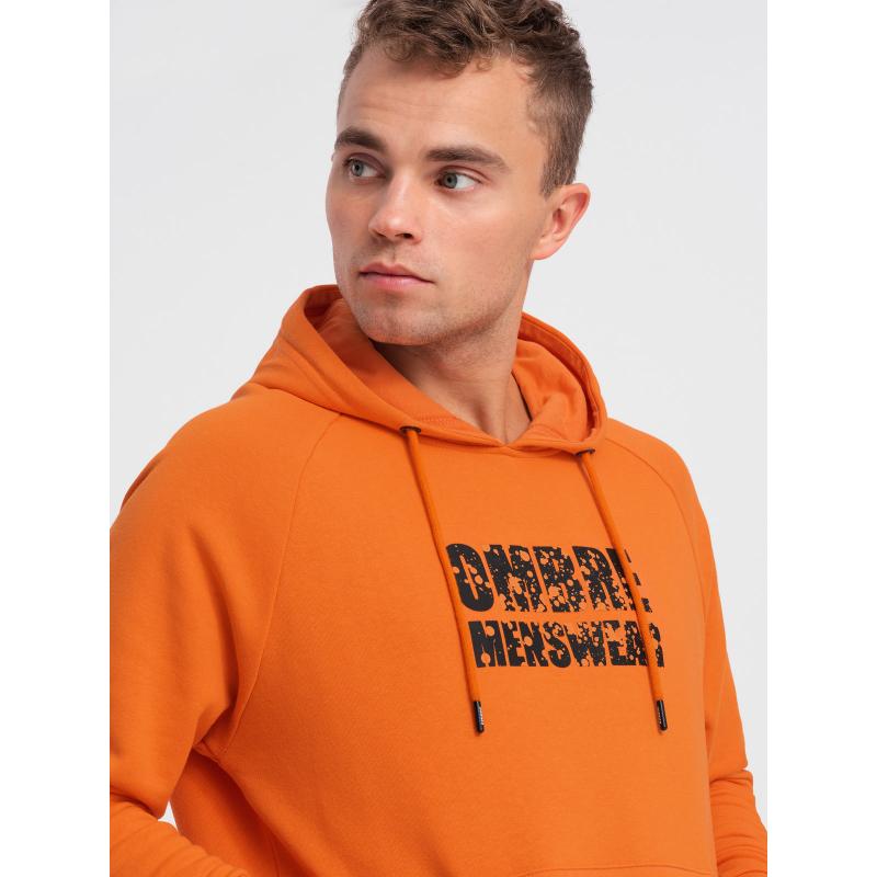 Pánská klokanová mikina s kapucí a potiskem V1 OM-SSPS-0155 oranžová 