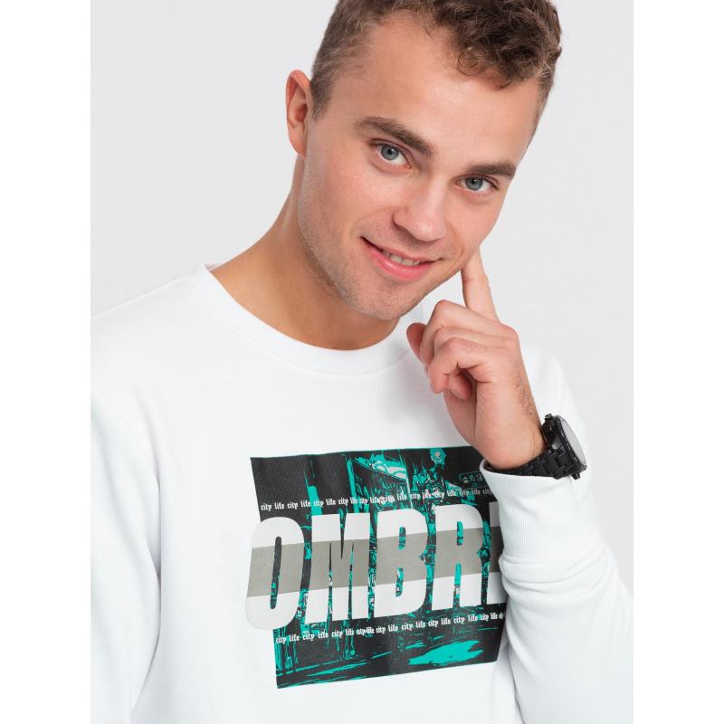 Férfi kapucnis, nyomtatott kapucnis pulóver V1 OM-SSPS-0156 fehér