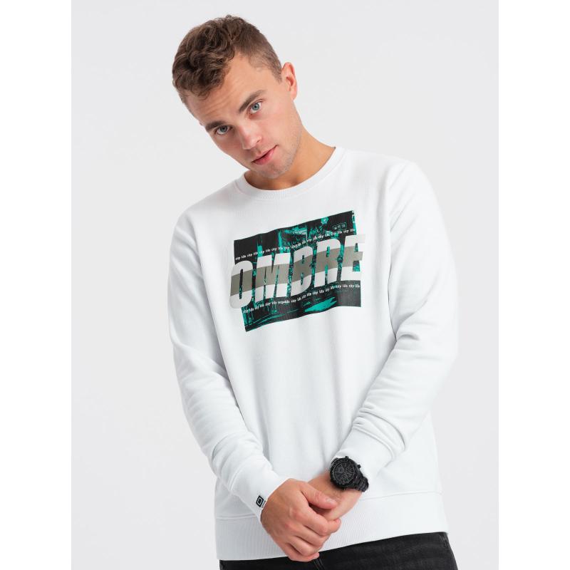 Férfi kapucnis, nyomtatott kapucnis pulóver V1 OM-SSPS-0156 fehér