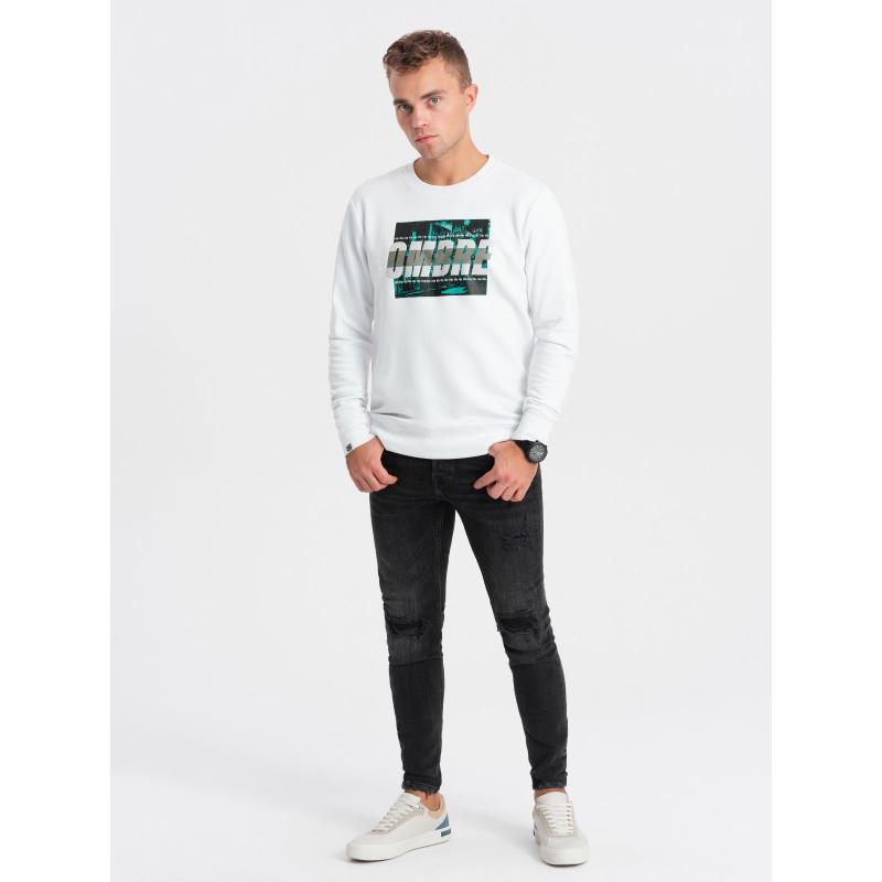 Férfi kapucnis, nyomtatott kapucnis pulóver V1 OM-SSPS-0156 fehér