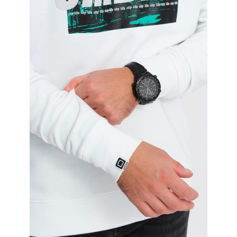 Férfi kapucnis, nyomtatott kapucnis pulóver V1 OM-SSPS-0156 fehér