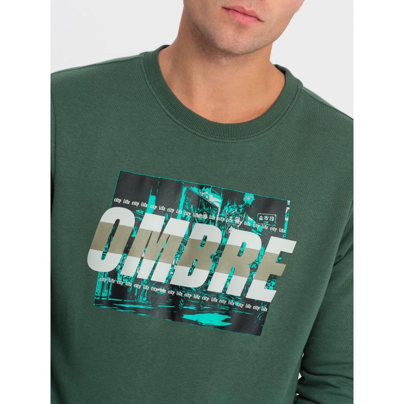 Férfi nyomott kapucnis pulóver V2 OM-SSPS-0156 zöld