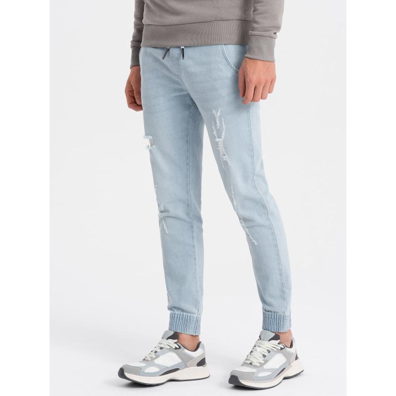 Pánské džínové kalhoty JOGGER s otěrem V1 OM-PADJ-0150 světle modré 