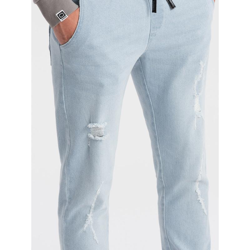 Pánské džínové kalhoty JOGGER s otěrem V1 OM-PADJ-0150 světle modré 