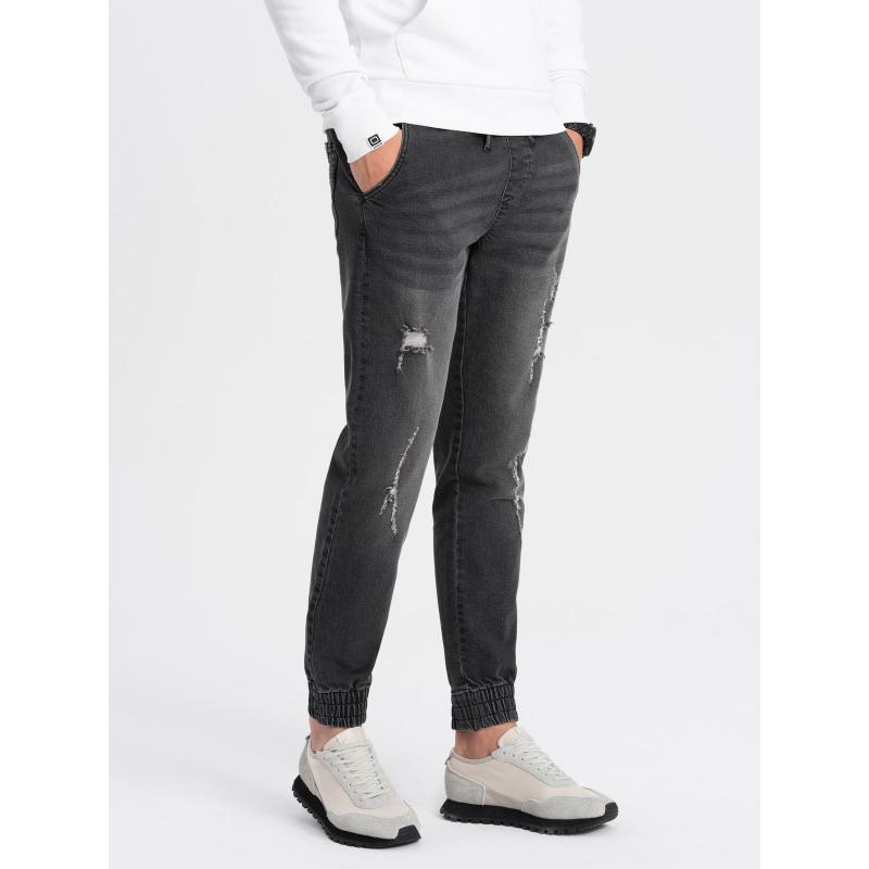 Pánske džínsové nohavice JOGGER s odrením V2 OM-PADJ-0150 čierna