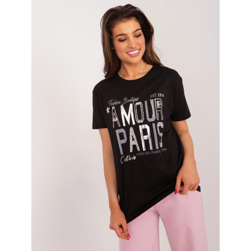 Női póló feliratos és applikációkkal KILA fekete