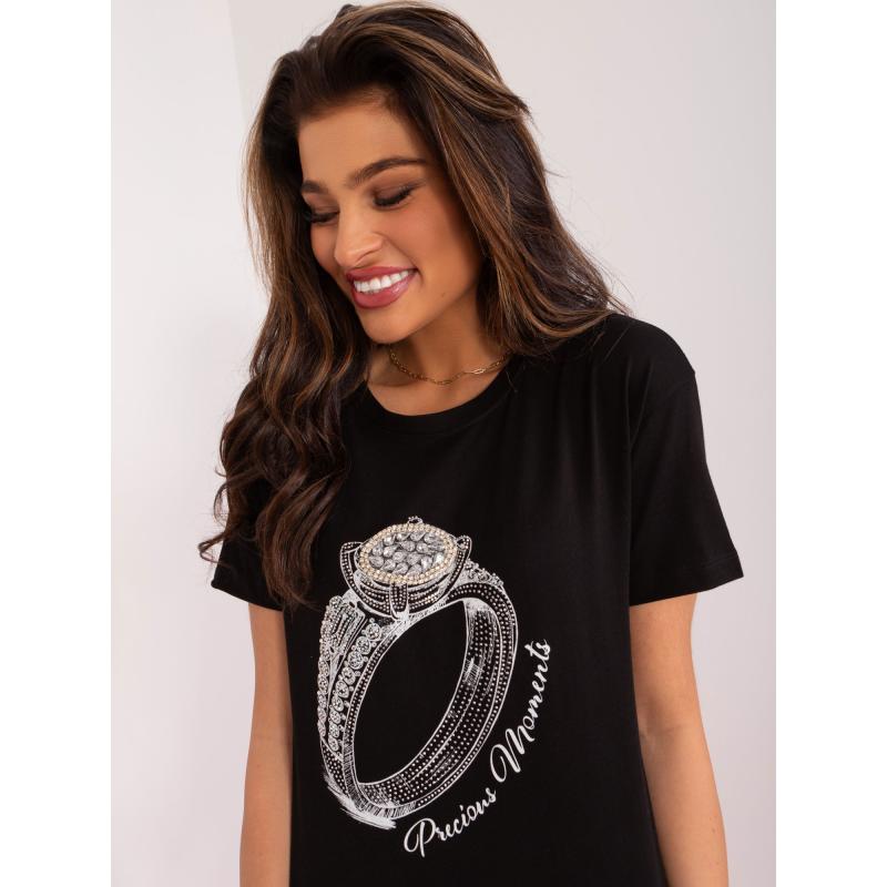 Női póló applikációkkal IMMA fekete