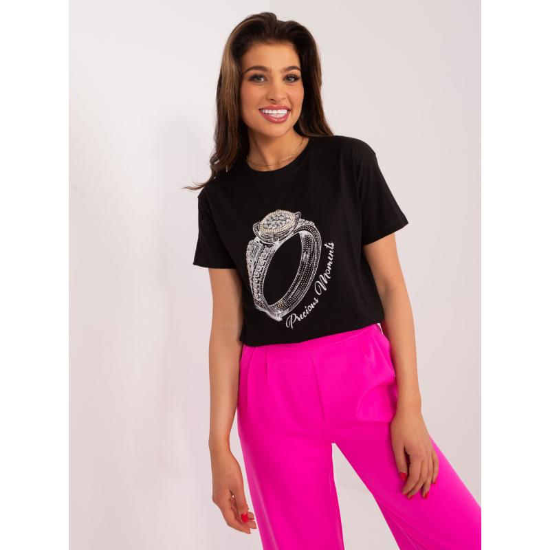 Női póló applikációkkal IMMA fekete