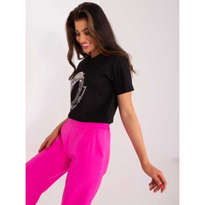 Női póló applikációkkal IMMA fekete