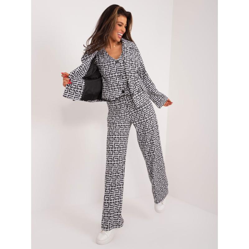 Dámské sako s geometrickým vzorem DERA šedočerné 