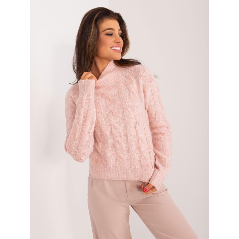 Dámský svetr s polovičním rolákem MAYFLIES světle růžový