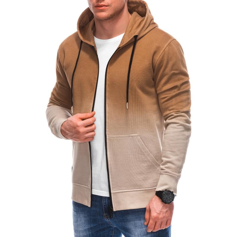 Férfi cipzáras kapucnis pulóver V6 OM-SSWS-0127 világosbarna