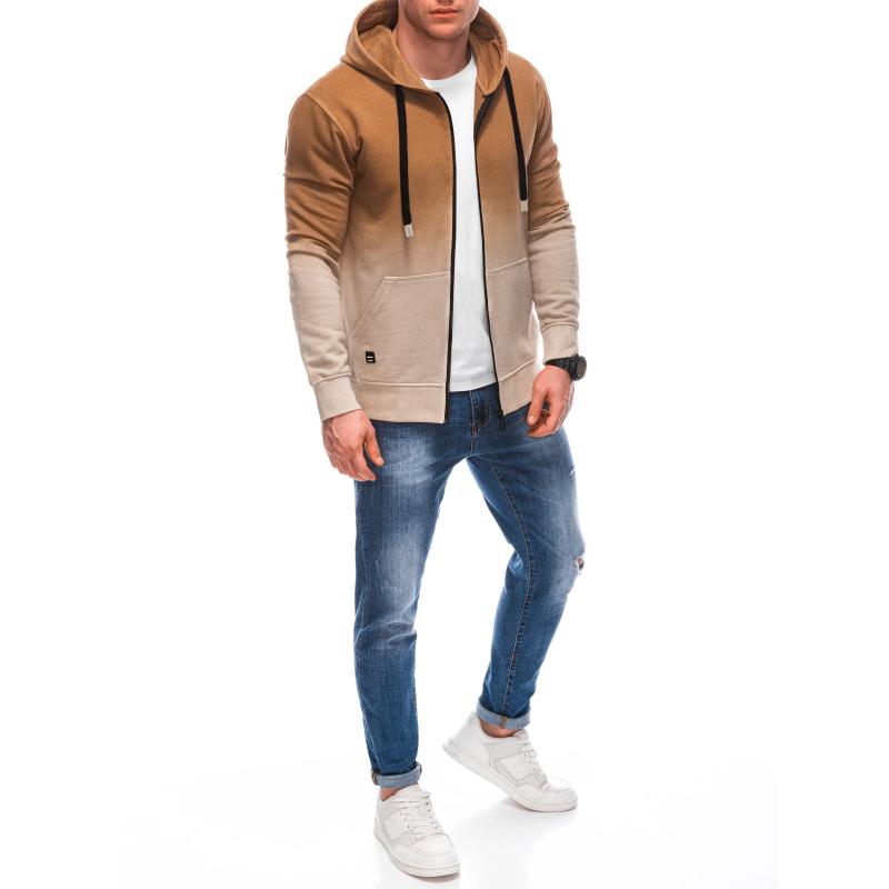 Férfi cipzáras kapucnis pulóver V6 OM-SSWS-0127 világosbarna
