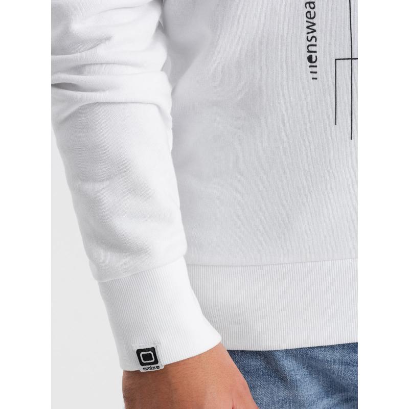 Férfi kapucnis pulóver nyomtatással V1 OM-SSPS-0152 fehér