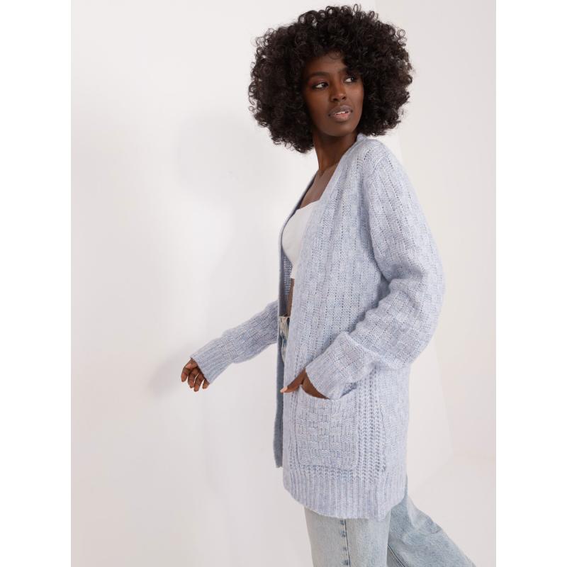 Dámský svetr s kapsami MYFLIES světle modrý 