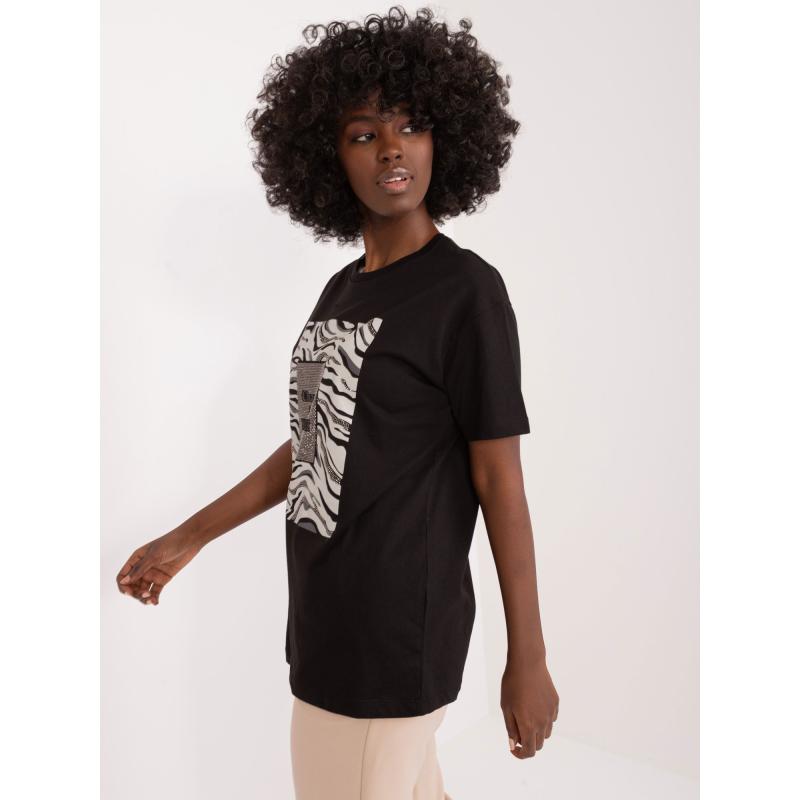 Dámské tričko s kamínkovou aplikací BES černé