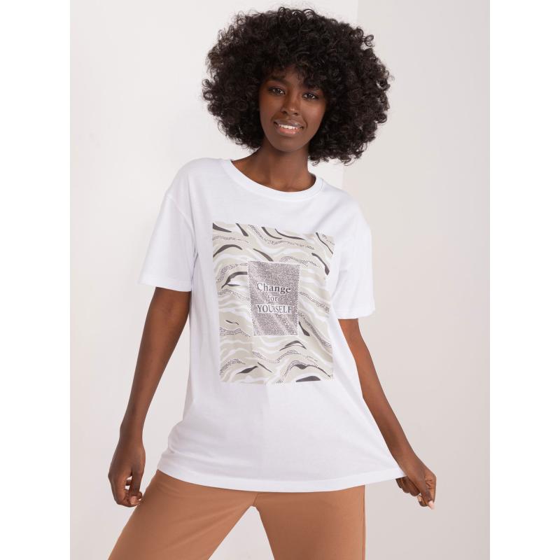 Női póló applikációkkal és nyomtatással NIW fehér