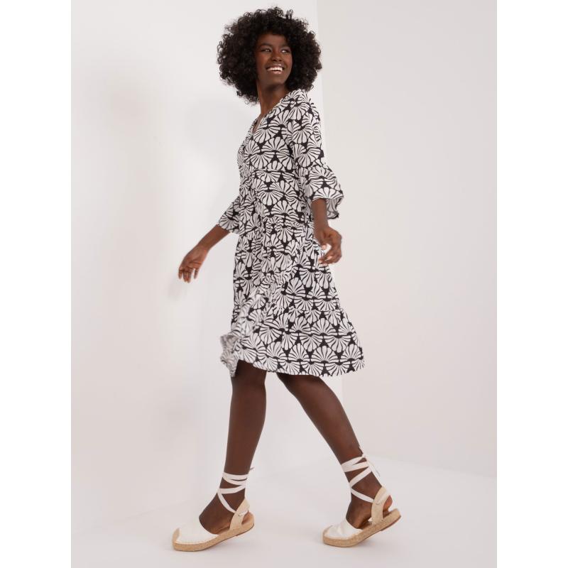 Női nyomtatott V-nyakú ruha SUBLEVEL fekete