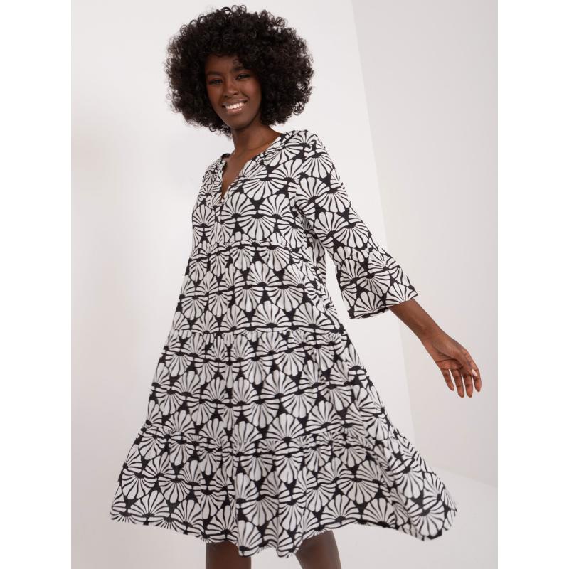 Női nyomtatott V-nyakú ruha SUBLEVEL fekete