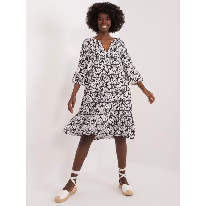 Női nyomtatott V-nyakú ruha SUBLEVEL fekete