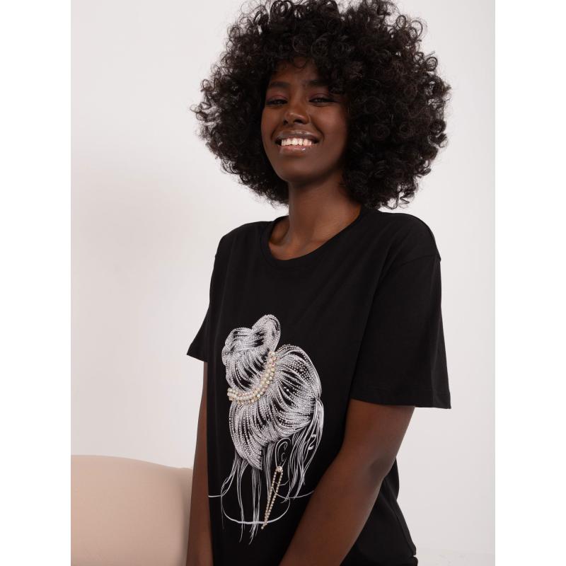 Női póló JIN applikációkkal fekete