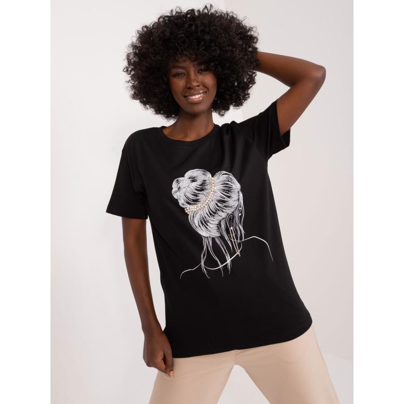 Női póló JIN applikációkkal fekete