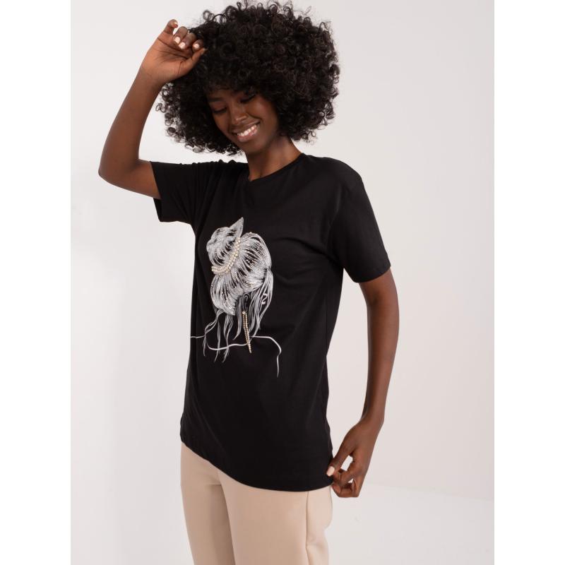 Női póló JIN applikációkkal fekete