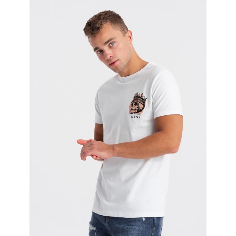 Pánske bavlnené tričko s potlačou na hrudi biele