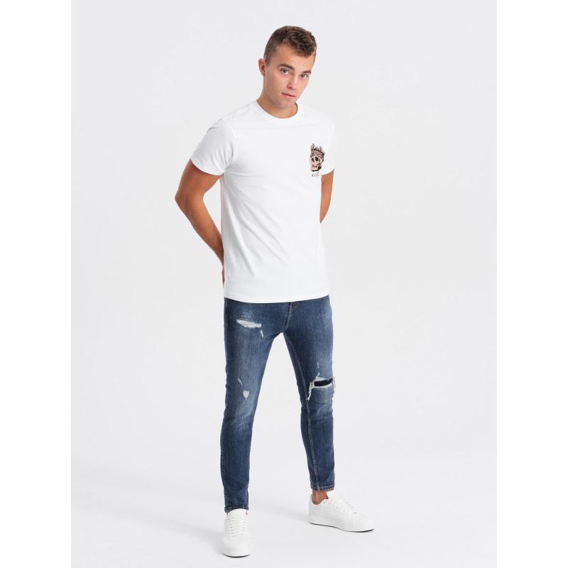 Pánske bavlnené tričko s potlačou na hrudi biele