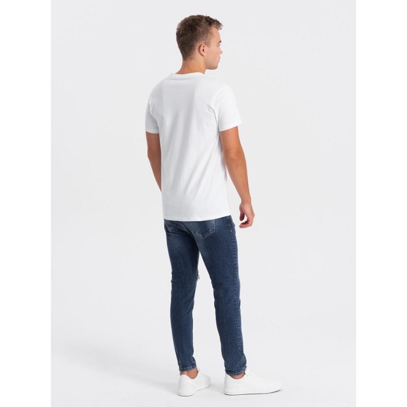 Pánske bavlnené tričko s potlačou na hrudi biele