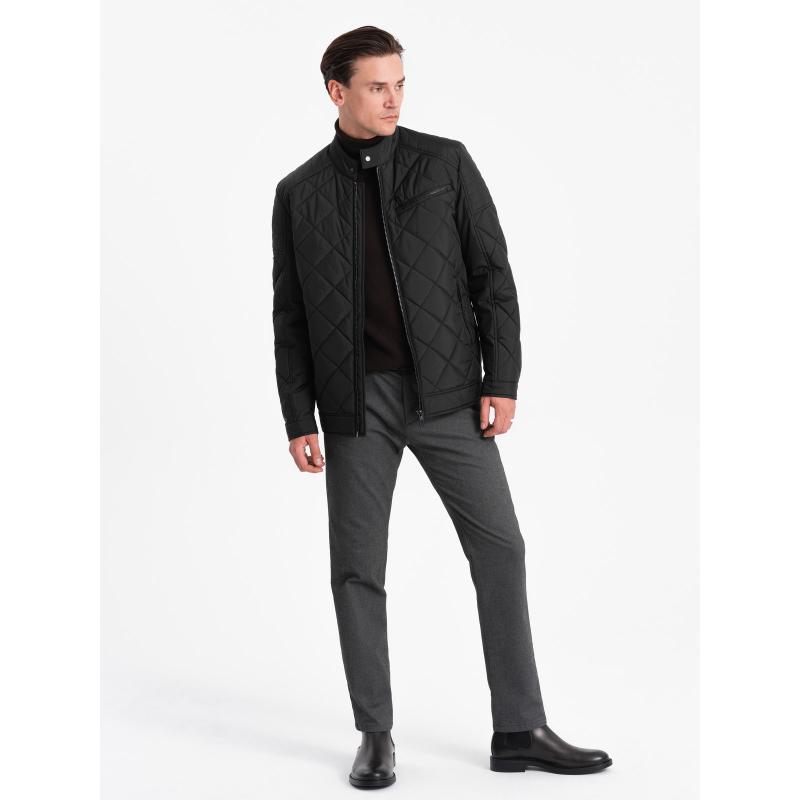 Pánska zateplená bunda BIKER prešívaná kosoštvorcovým vzorom - čierna