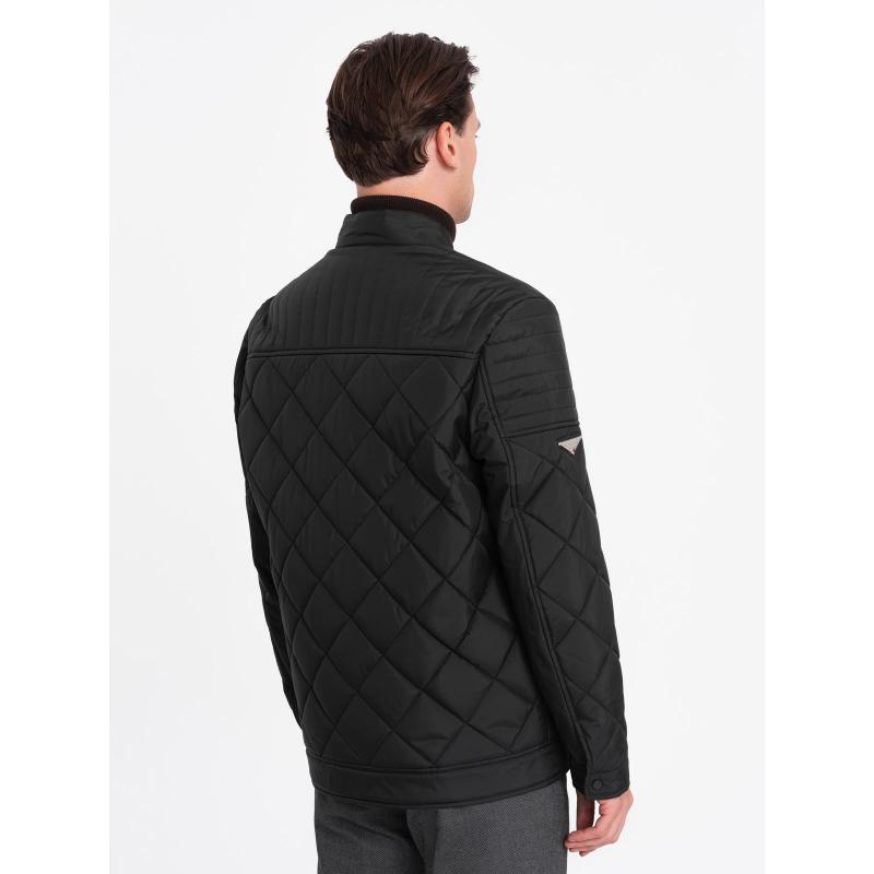 Pánska zateplená bunda BIKER prešívaná kosoštvorcovým vzorom - čierna