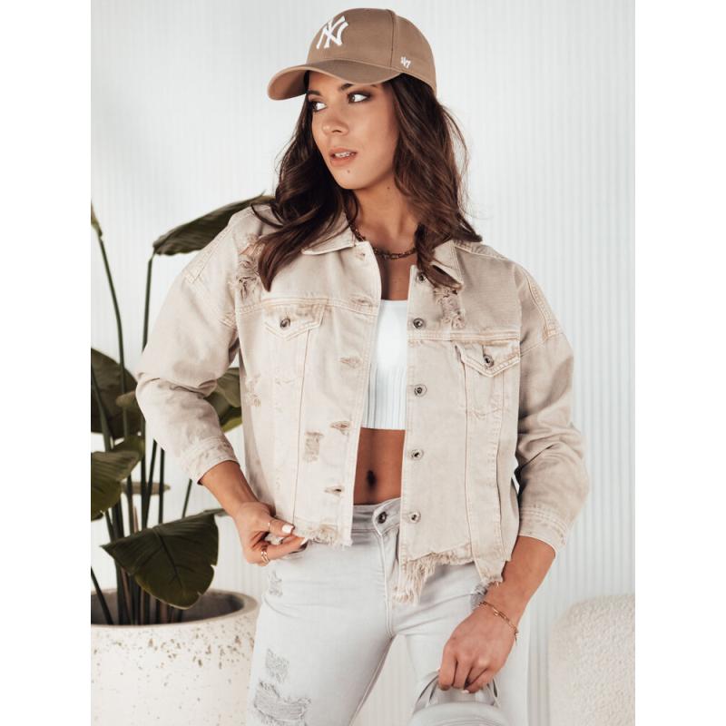 Dámska džínsová bunda nadrozmernej veľkosti MOLI tmavobéžová