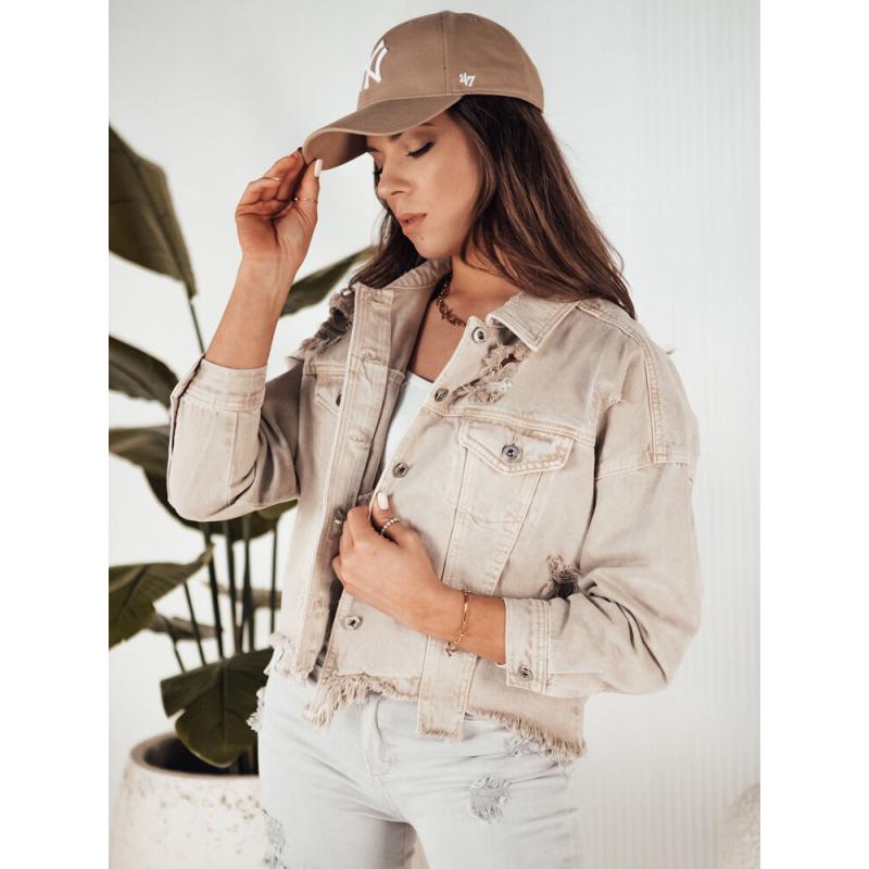 Dámska džínsová bunda nadrozmernej veľkosti MOLI tmavobéžová