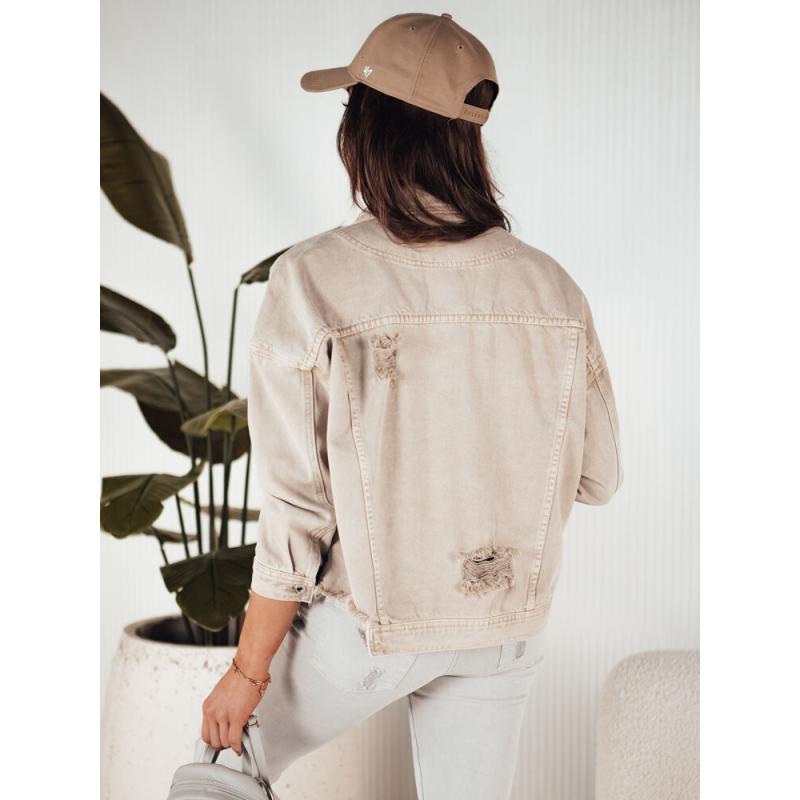 Dámska džínsová bunda nadrozmernej veľkosti MOLI tmavobéžová