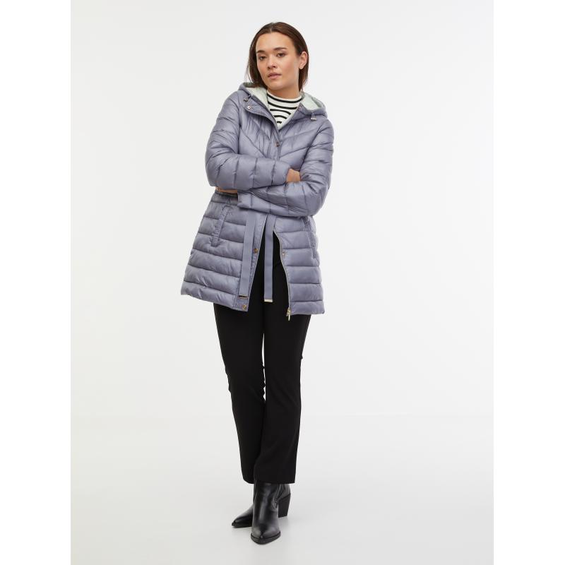 Šedý dámský zimní prošívaný kabát