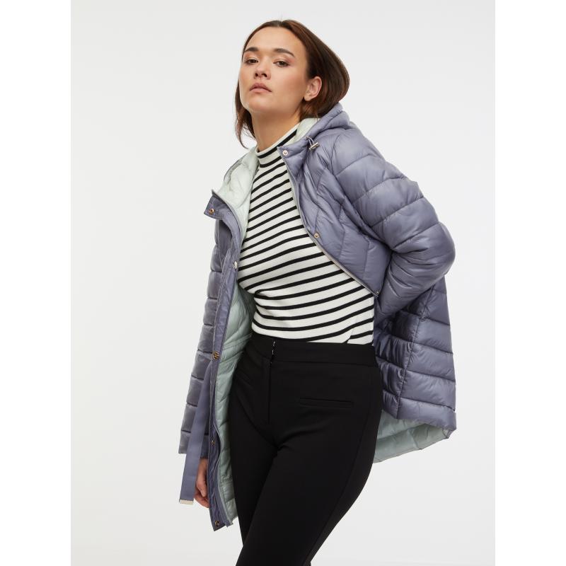 Šedý dámský zimní prošívaný kabát