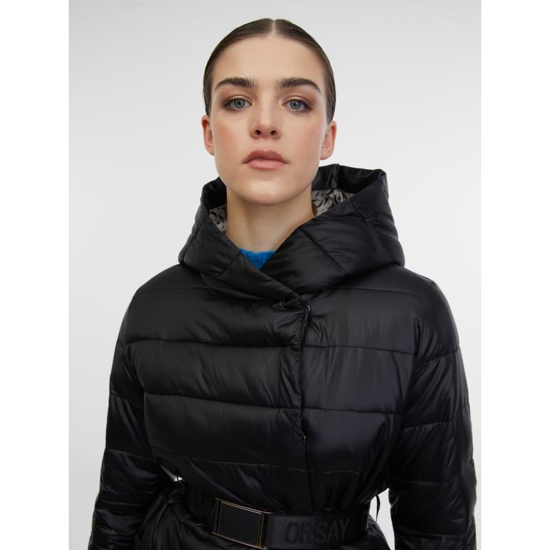 Fekete női steppelt kabát