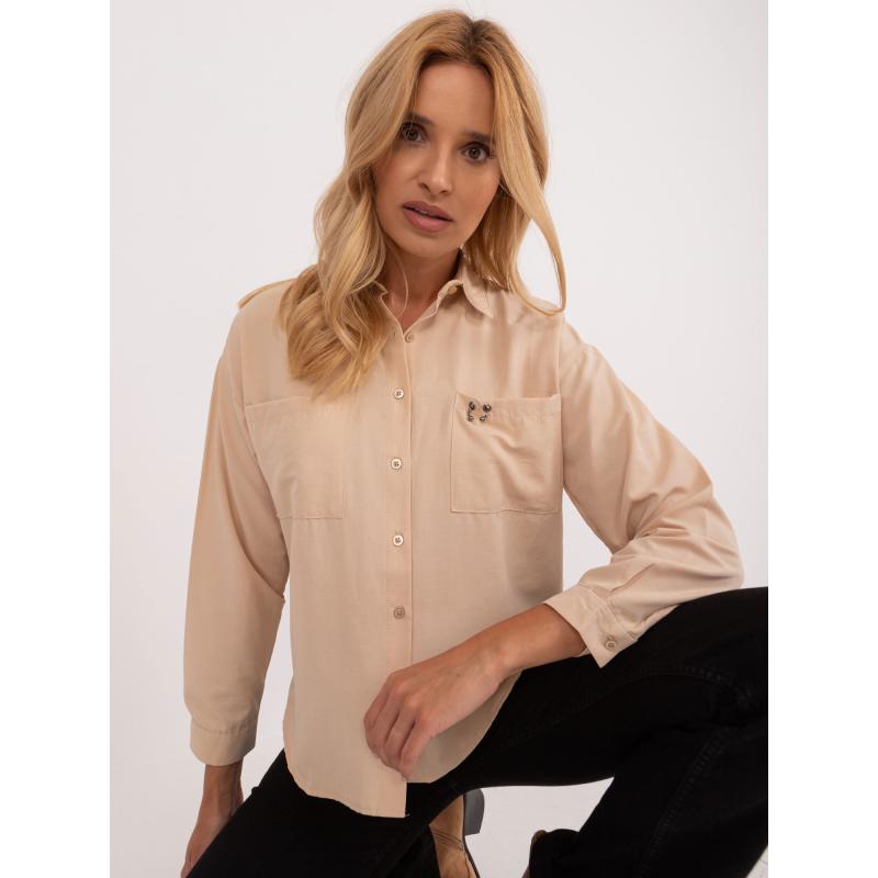 Női hosszú ujjú, gombos ing REVA bézs színű