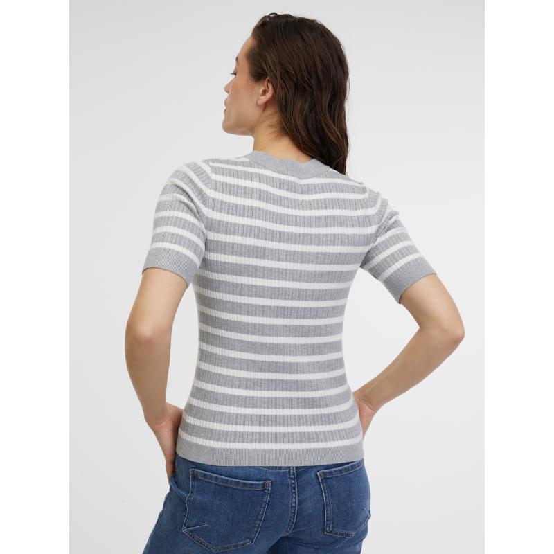 Světlě šedý dámský pruhovaný úpletový top