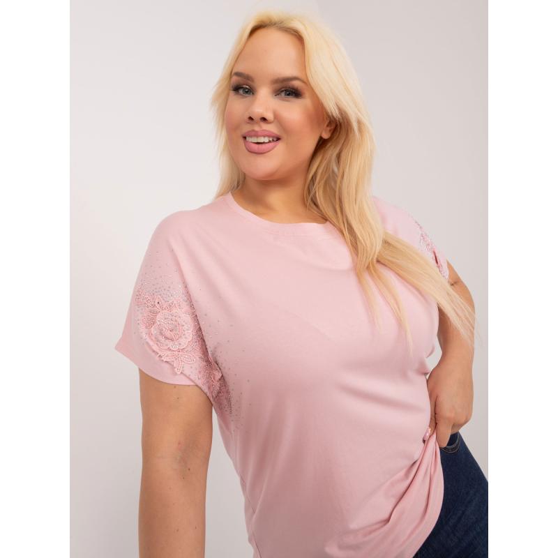Dámská halenka s květinovou aplikací plus size VIRA světle růžová 