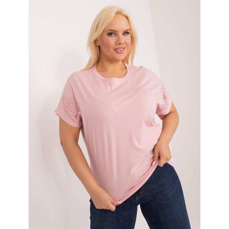 Dámská halenka s květinovou aplikací plus size VIRA světle růžová 