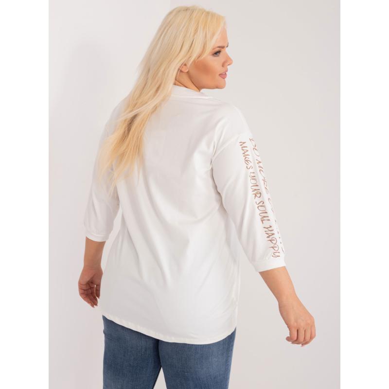 Dámská halenka z bavlny plus size DOUBLE hnědá ecru