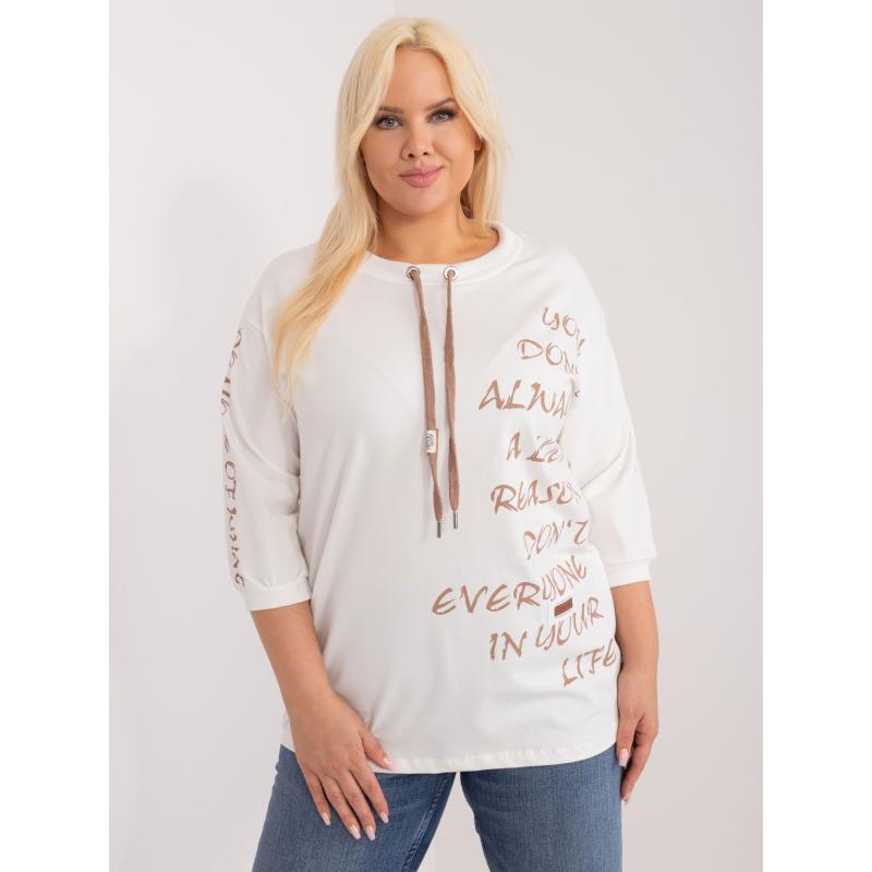 Dámská halenka z bavlny plus size DOUBLE hnědá ecru