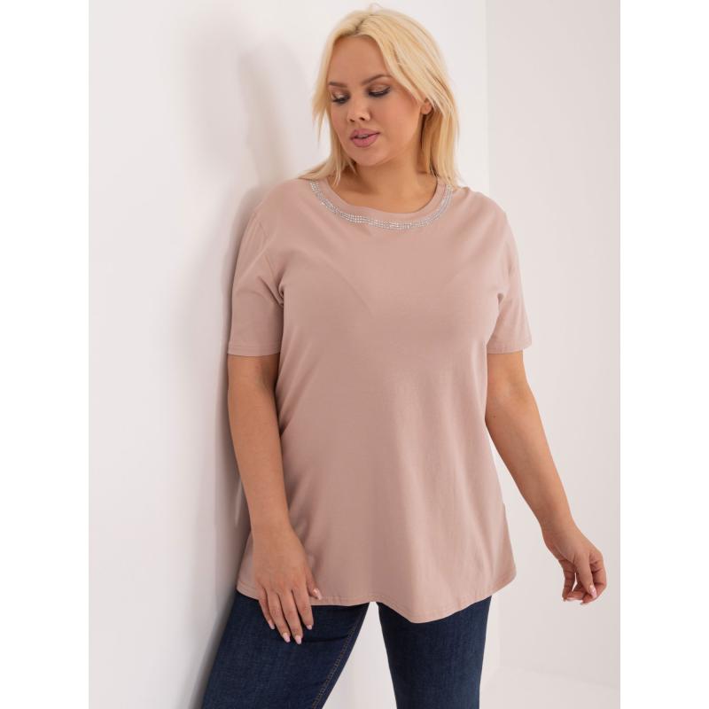 Dámská halenka s krajkou na zádech plus size FURA béžová 