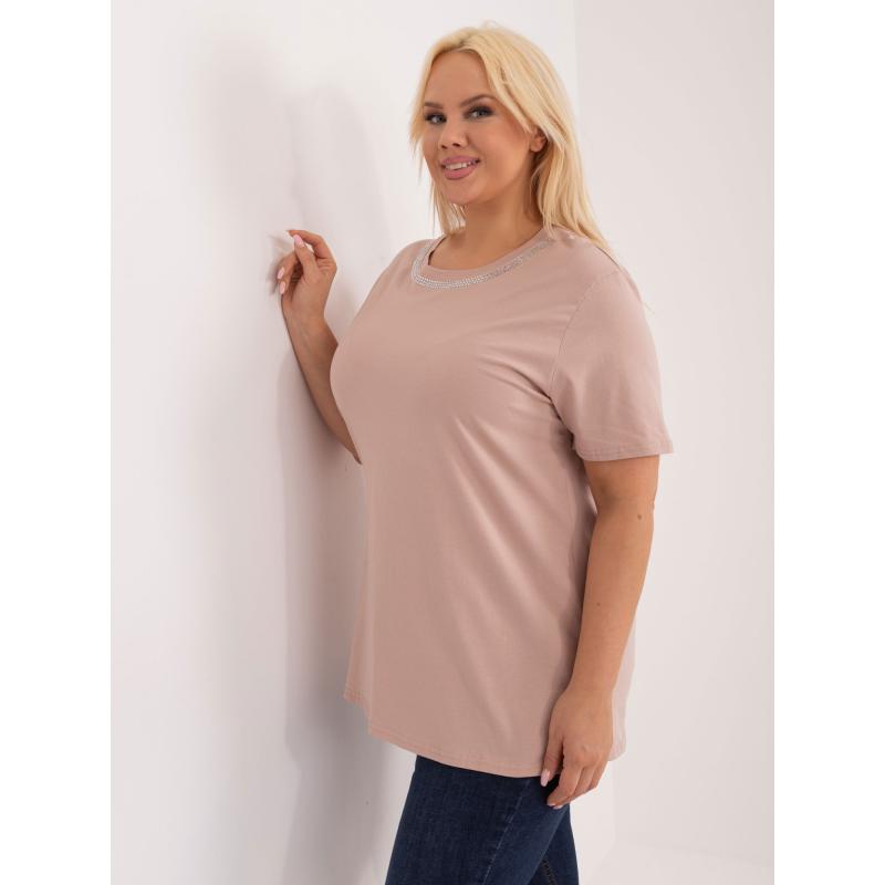 Dámská halenka s krajkou na zádech plus size FURA béžová 