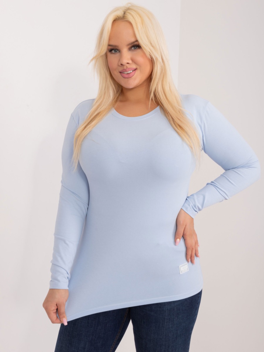 Női egyszínű blúz applikációval plus size SOFA világoskék