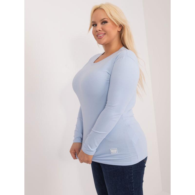 Dámská halenka s nášivkou hladká plus size SOFA světle modrá 