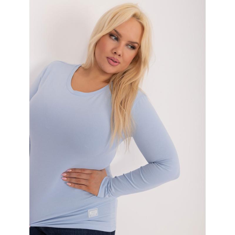 Dámská halenka s nášivkou hladká plus size SOFA světle modrá 