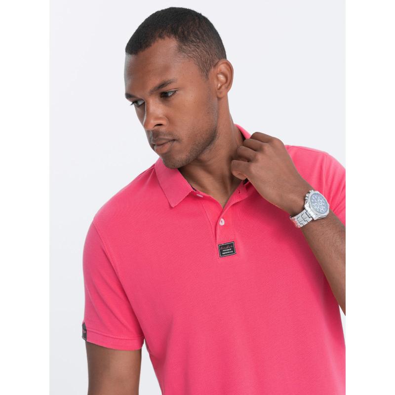 Férfi póló gallérral V4 S1745 sötét rózsaszínű póló